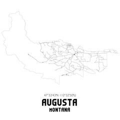 Augusta Montana. US street map with black and white lines.