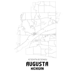 Augusta Michigan. US street map with black and white lines.