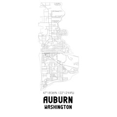 Auburn Washington. US street map with black and white lines.