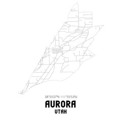 Aurora Utah. US street map with black and white lines.