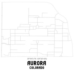 Aurora Colorado. US street map with black and white lines.
