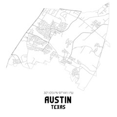 Fototapeta na wymiar Austin Texas. US street map with black and white lines.