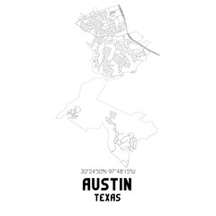 Austin Texas. US street map with black and white lines.