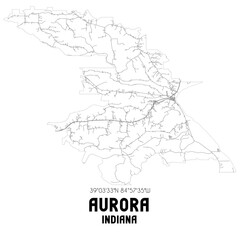 Aurora Indiana. US street map with black and white lines.
