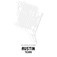Austin Texas. US street map with black and white lines.