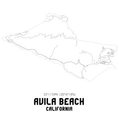 Avila Beach California. US street map with black and white lines.
