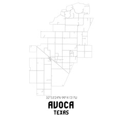 Avoca Texas. US street map with black and white lines.