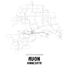 Avon Minnesota. US street map with black and white lines.