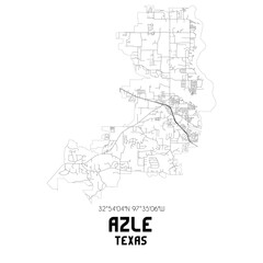 Azle Texas. US street map with black and white lines.