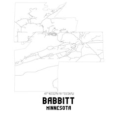 Babbitt Minnesota. US street map with black and white lines.