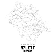 Aylett Virginia. US street map with black and white lines.