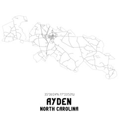 Ayden North Carolina. US street map with black and white lines.