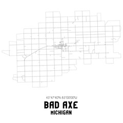 Bad Axe Michigan. US street map with black and white lines.