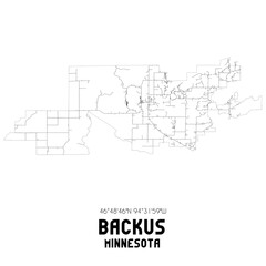 Backus Minnesota. US street map with black and white lines.