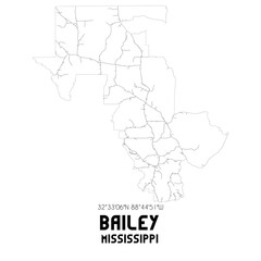 Bailey Mississippi. US street map with black and white lines.