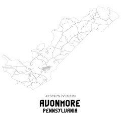 Avonmore Pennsylvania. US street map with black and white lines.