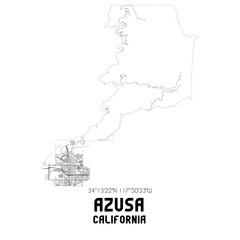 Azusa California. US street map with black and white lines.