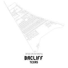 Bacliff Texas. US street map with black and white lines.