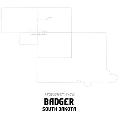 Badger South Dakota. US street map with black and white lines.
