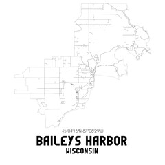 Baileys Harbor Wisconsin. US street map with black and white lines.