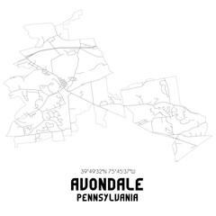 Avondale Pennsylvania. US street map with black and white lines.