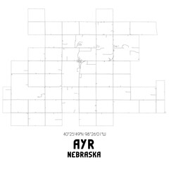 Ayr Nebraska. US street map with black and white lines.