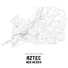 Aztec New Mexico. US street map with black and white lines.