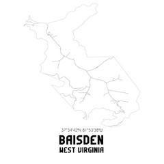 Baisden West Virginia. US street map with black and white lines.