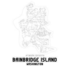 Bainbridge Island Washington. US street map with black and white lines.