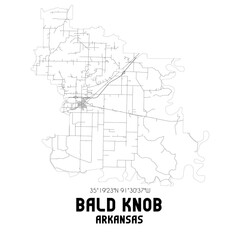 Bald Knob Arkansas. US street map with black and white lines.