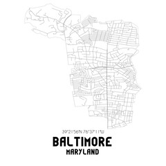 Baltimore Maryland. US street map with black and white lines.