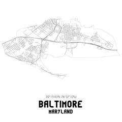 Baltimore Maryland. US street map with black and white lines.