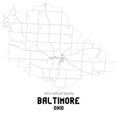 Baltimore Ohio. US street map with black and white lines.