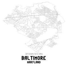 Fototapeta na wymiar Baltimore Maryland. US street map with black and white lines.