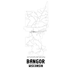 Bangor Wisconsin. US street map with black and white lines.
