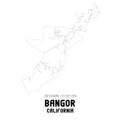 Bangor California. US street map with black and white lines.