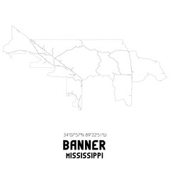 Banner Mississippi. US street map with black and white lines.