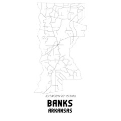 Banks Arkansas. US street map with black and white lines.