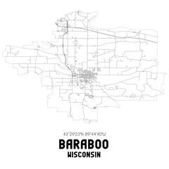 Baraboo Wisconsin. US street map with black and white lines.