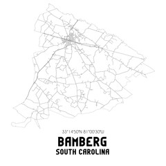 Bamberg South Carolina. US street map with black and white lines.