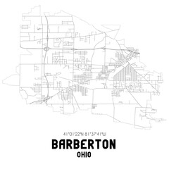 Barberton Ohio. US street map with black and white lines.