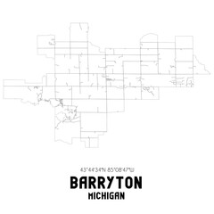Barryton Michigan. US street map with black and white lines.