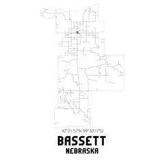 Bassett Nebraska. US street map with black and white lines.