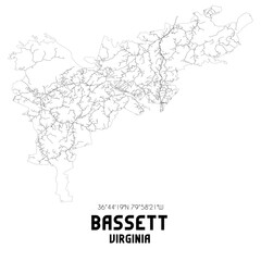 Bassett Virginia. US street map with black and white lines.