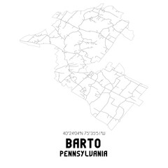 Fototapeta na wymiar Barto Pennsylvania. US street map with black and white lines.