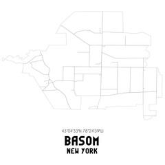 Basom New York. US street map with black and white lines.