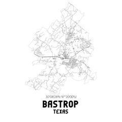 Bastrop Texas. US street map with black and white lines.