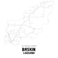 Baskin Louisiana. US street map with black and white lines.