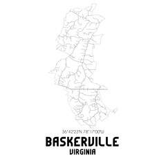 Baskerville Virginia. US street map with black and white lines.