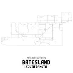 Batesland South Dakota. US street map with black and white lines.